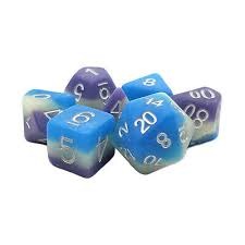 Old School 7 Piece DnD RPG Dice Set: Gradients - Pastel Purple, Blue & White